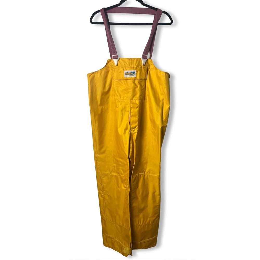 Vtg Achilles Japan Yellow Nylon Rain Fishing Bib Overalls Gorpcore Sz M